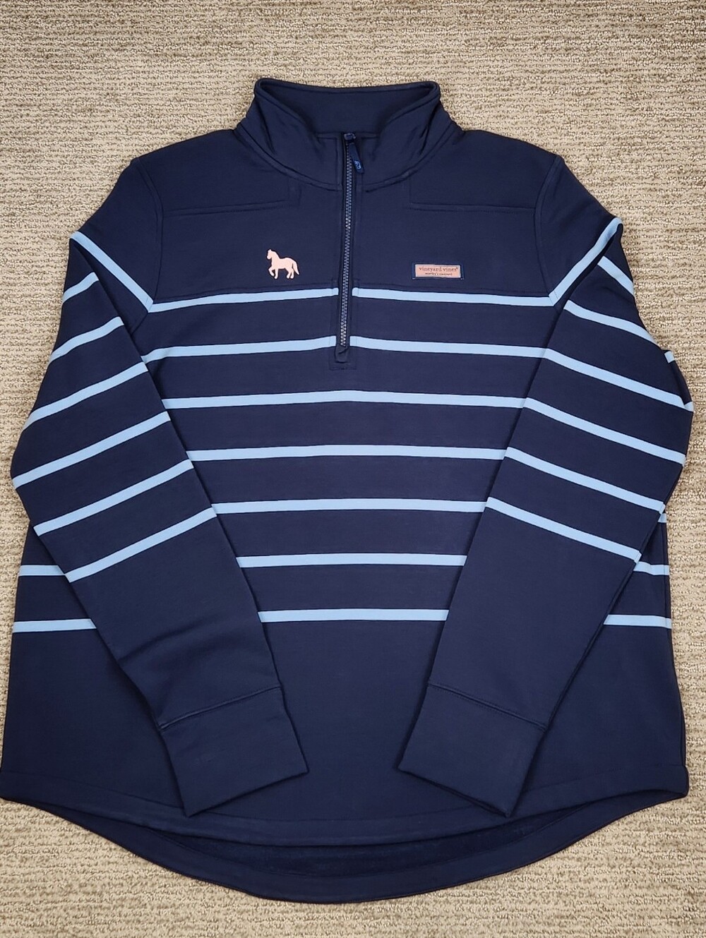Vineyard Vines Shep Shirt Plush 1/4 Zip Men XL Pink Pony Mackinac Island MI Blue
